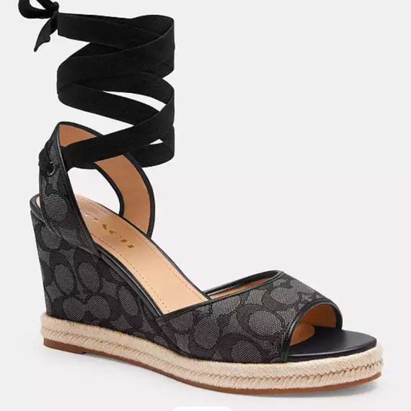 New🖤Coach Patrice Black Espadrille In Signature Jacquard - Picture 1 of 4